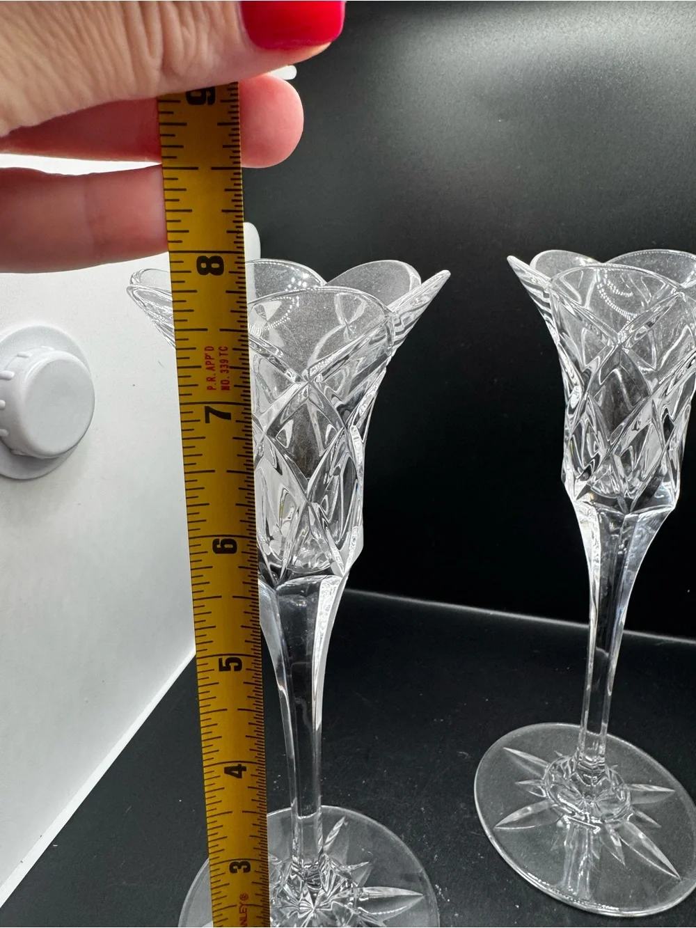 2 Crystal Single Candleholders, Cut Criss-Cross Design, Rounded Edge: Jubilee by